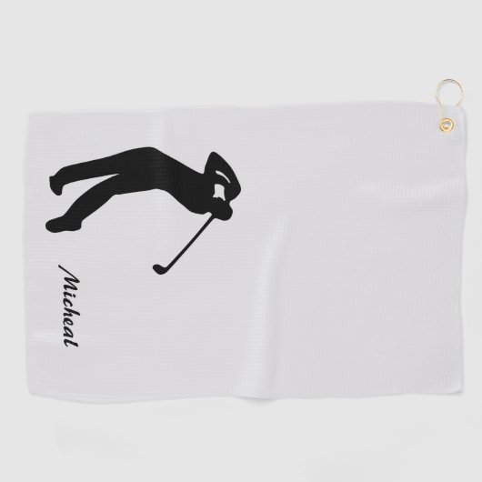 Golfer-Silhouette Grau-Monogramm Golfhandtuch (Horizontal)