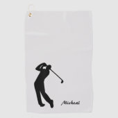 Golfer-Silhouette Grau-Monogramm Golfhandtuch (Vorderseite)