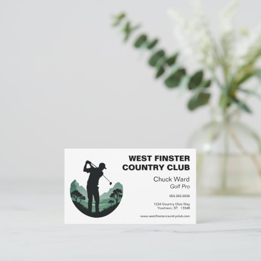 Golfer-Silhouette in Half Circle Golf Pro Visitenkarte (Stehend Vorderseite)