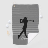 Golfer Silhouette Mit Monogramm Name Schwarz Grau Golfhandtuch (Insitu)