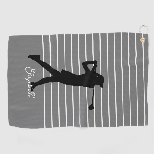 Golfer Silhouette Mit Monogramm Name Schwarz Grau Golfhandtuch (Horizontal)