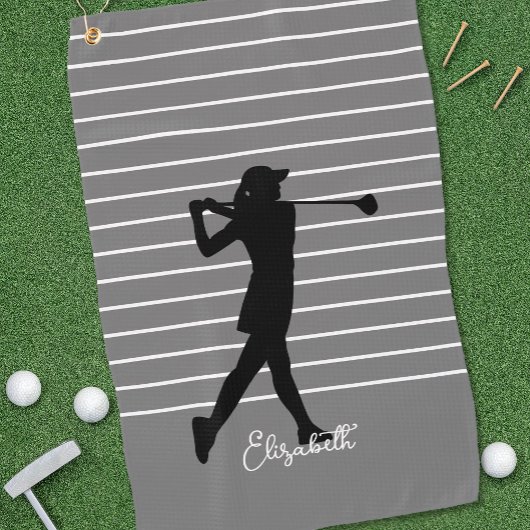 Golfer Silhouette Mit Monogramm Name Schwarz Grau Golfhandtuch