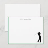 Golfer Silhouette Personalized Green Border Dankeskarte (Vorne/Hinten)