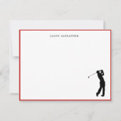 Golfer Silhouette Personalized Red Border Dankeskarte (Vorderseite)