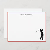 Golfer Silhouette Personalized Red Border Dankeskarte (Vorne/Hinten)