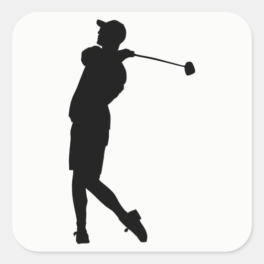 Golfer-Silhouette Quadratischer Aufkleber (Vorderseite)