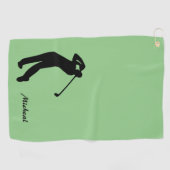 Golfer-Silhouette Schwarz-Grün-Monogramm Golfhandtuch (Horizontal)