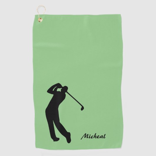Golfer-Silhouette Schwarz-Grün-Monogramm Golfhandtuch (Vorderseite)