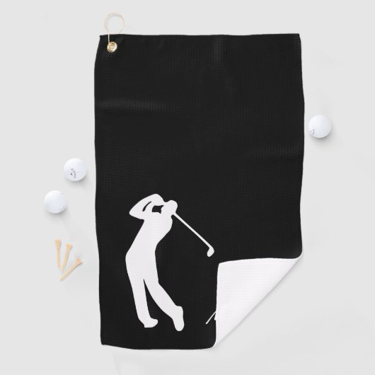 Golfer-Silhouette Schwarz-weiß Monogramm Golfhandtuch (Insitu)