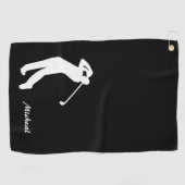 Golfer-Silhouette Schwarz-weiß Monogramm Golfhandtuch (Horizontal)