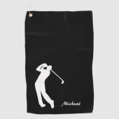 Golfer-Silhouette Schwarz-weiß Monogramm Golfhandtuch (Vorderseite)