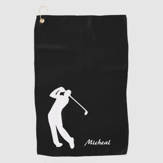 Golfer-Silhouette Schwarz-weiß Monogramm Golfhandtuch (Vorderseite)