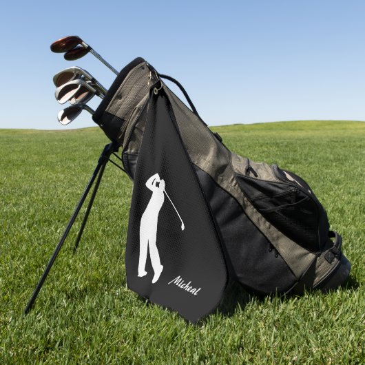 Golfer-Silhouette Schwarz-weiß Monogramm Golfhandtuch (Gras)