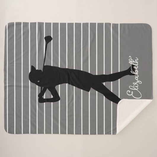 Golfer-Silhouette Schwarzer Monogramm-Name Sherpadecke (Vorderseite (Horizontal))