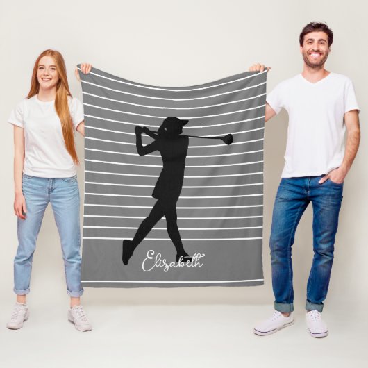 Golfer Silhouette Weibliche Monogramm Name Grau Sc Fleecedecke (Beispiel)