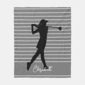 Golfer Silhouette Weibliche Monogramm Name Grau Sc Fleecedecke (Vorderseite)