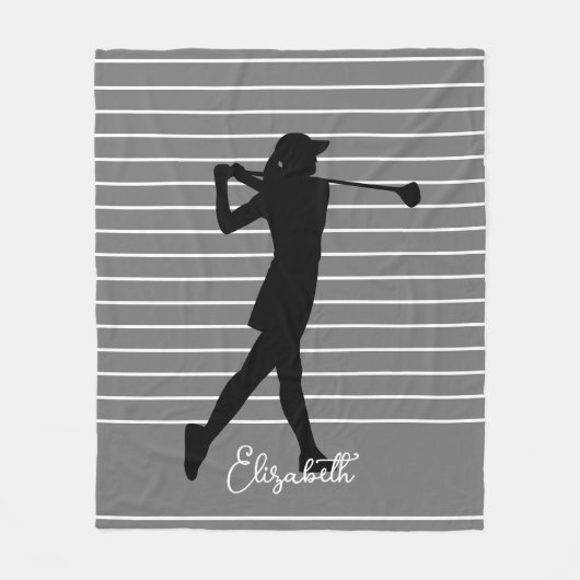 Golfer Silhouette Weibliche Monogramm Name Grau Sc Fleecedecke (Vorderseite)