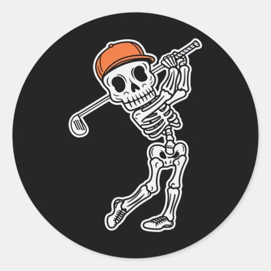 Golfer Skeleton Golf Halloween Sport Skelette Runder Aufkleber (Vorderseite)