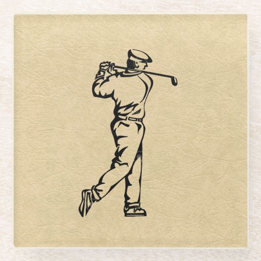 Golfer Sport Design Leather Look Glasuntersetzer (Vorderseite)