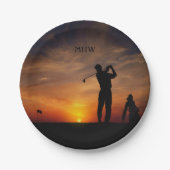 Golfer Sunset benutzerdefinierte Monogramm-Teller Pappteller (Vorderseite)