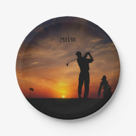 Golfer Sunset benutzerdefinierte Monogramm-Teller Pappteller