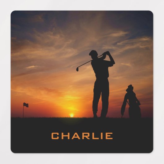 Golfer Sunset individuelle Name Etiketten (Design 2)