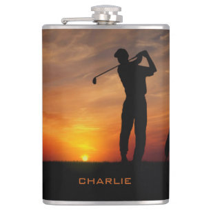 Golfer Sunset individuelle Name Flachmann