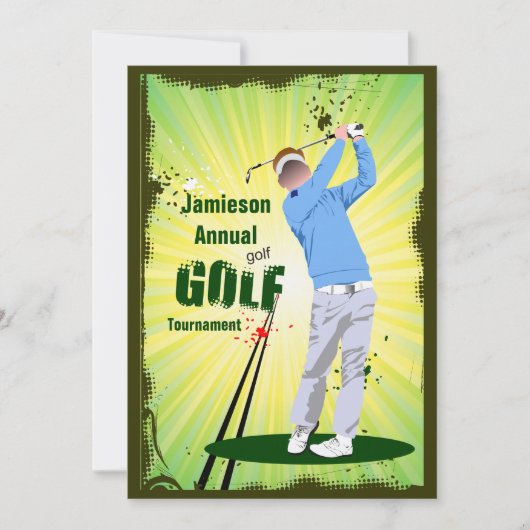 Golfer Swing Golf Club Golfturnier Einladung (Vorderseite)