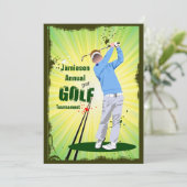 Golfer Swing Golf Club Golfturnier Einladung (Stehend Vorderseite)