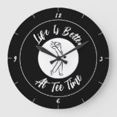Golfer T-Shirt Zeit Spaß Funny Sports Schwarz & We Große Wanduhr (Vorderseite)