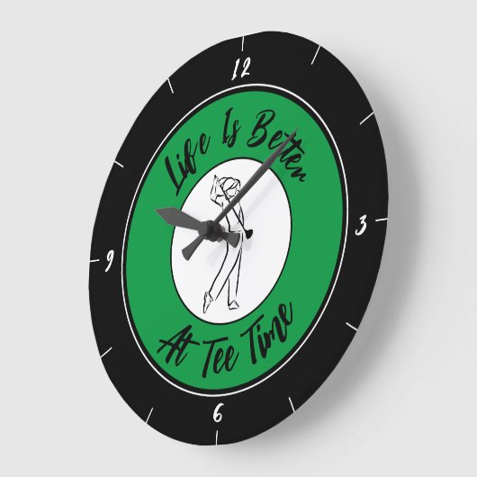 Golfer T-Shirt Zeit Spaß Golf Sport Schwarz Grün Große Wanduhr (Winkel)