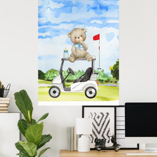 Golfer Teddy Bear auf Golf Cart für Baby BOY Poster (Heimbüro)