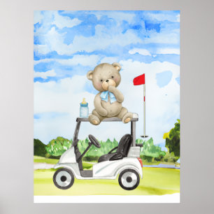 Golfer Teddy Bear auf Golf Cart für Baby BOY Poster