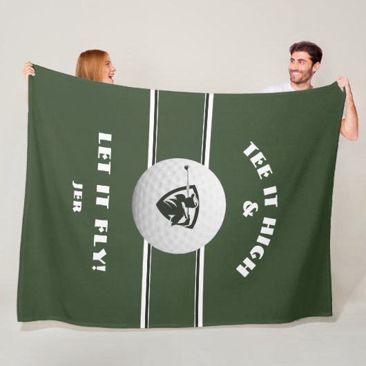Golfer Tee hoch Monogramm Grün Sport individuell Fleecedecke (Beispiel)