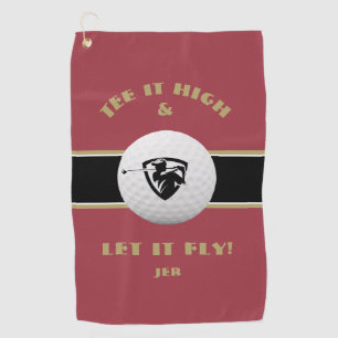 Golfer Tee It High Monogramm Sport Rot Schwarz Gol Golfhandtuch