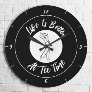 Golfer Tee Time Humor Funny Sports Black & White Große Wanduhr