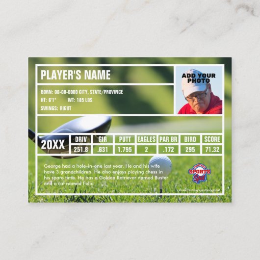Golfer Trading Card Souvenir Telefonnummerkarte (Rückseite)