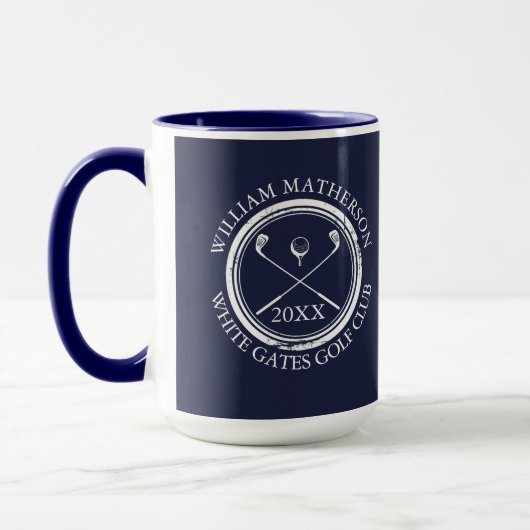 Golfer und Clubname Datum Navy Blue Tasse (Links)