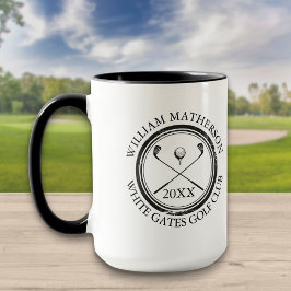 Golfer und Clubname, Datum Schwarz und Weiß Golf Tasse