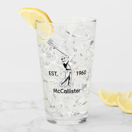 Golfer und Personalisierter Name und Jahr Glas (Vorderseite Ice)