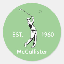 Golfer und Personalisierter Name und Jahr Runder Aufkleber