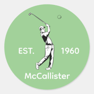 Golfer und Personalisierter Name und Jahr Runder Aufkleber