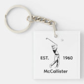 Golfer und Personalisierter Name und Jahr Schlüsselanhänger (Vorderseite)