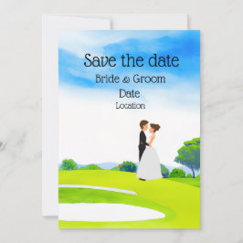Golfer Wedding Brie and Groom auf Golfplatz Einladung