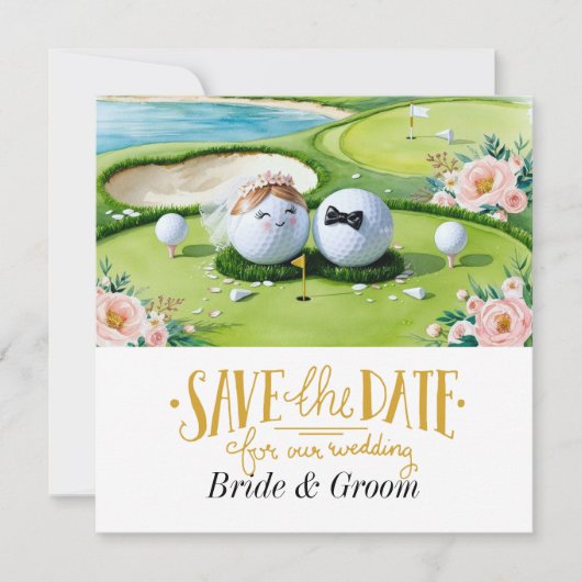 Golfer Wedding Einladung mit Golfball auf Grün (Vorderseite)