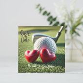Golfer Wedding Einladung mit Golfball auf Grün (Stehend Vorderseite)
