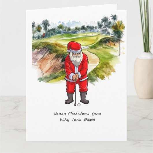 Golfer Weihnachten mit Santa CLAUS Karte (Vorderseite)
