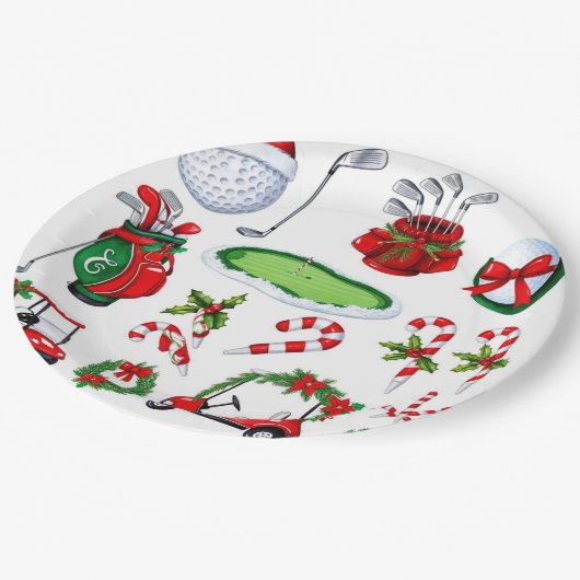 Golfer Weihnachten zum Thema Golfer Aquarell Urlau Pappteller (Schrägansicht)