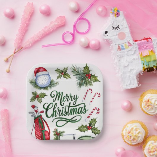 Golfer Weihnachten zum Thema Golfer Aquarell Urlau Pappteller (Party)