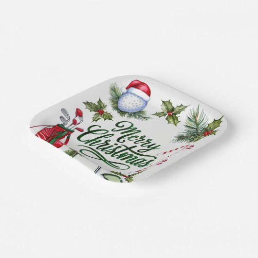Golfer Weihnachten zum Thema Golfer Aquarell Urlau Pappteller (Gewinkelt)